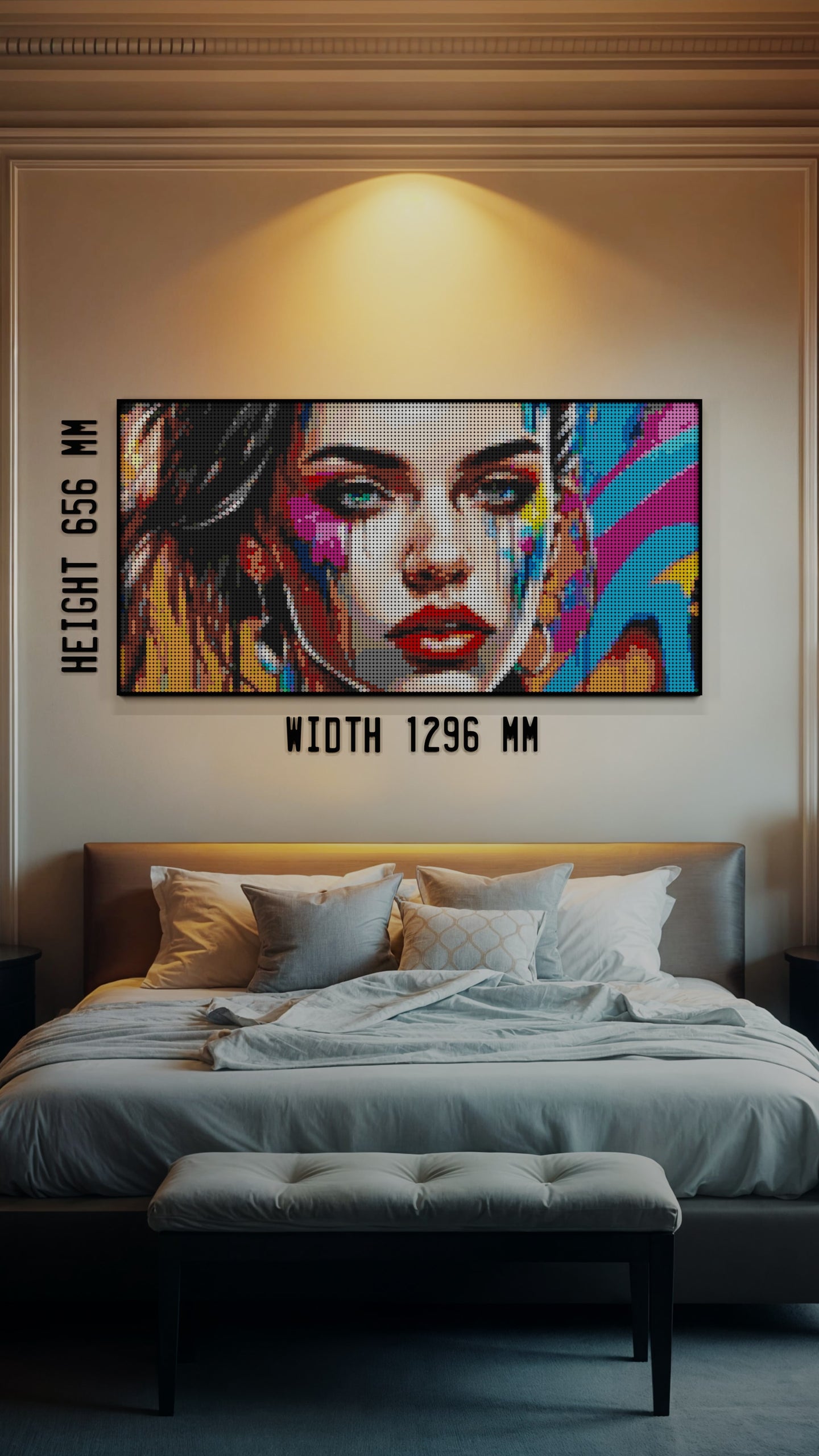 Chroma Queen LEGO® Style mosaic wall art made from colorful plastic bricks